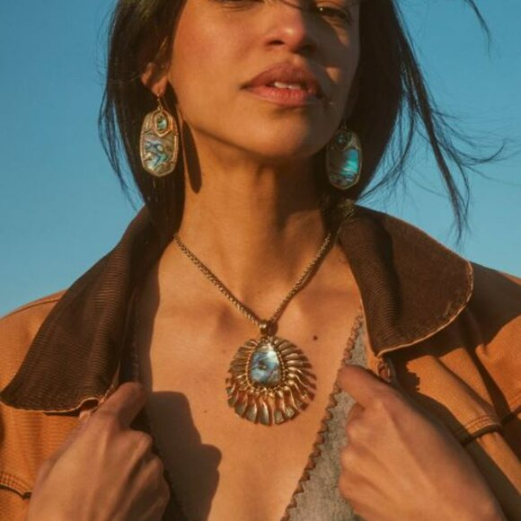 Kendra Scott Yellow Rose Darcy Vintage Gold Drop Earrings in Abalone Mix NWOT - Picture 4 of 4